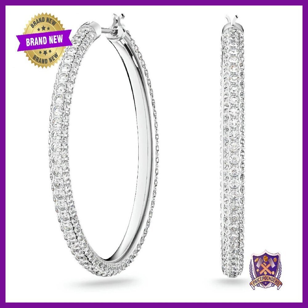 Sparkling Crystal Hoop Earrings Rhodium Plated 1 3/8 Inch